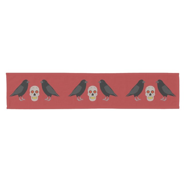 Gothic Skull and Guardian Ravens Halloween Kurzer Tischläufer (Horizontal)