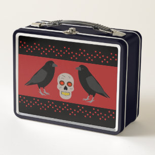 Gothic Skull and Guardian Ravens Halloween Metall Brotdose