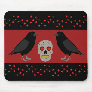 Gothic Skull and Guardian Ravens Halloween Mousepad