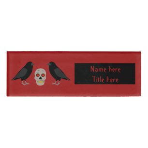 Gothic Skull and Guardian Ravens Halloween Namenschild