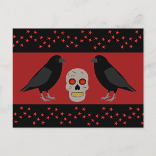 Gothic Skull and Guardian Ravens Halloween Postkarte