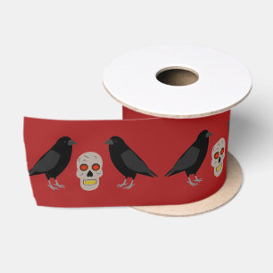 Gothic Skull and Guardian Ravens Halloween Satinband