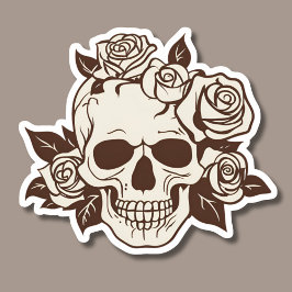 Gothic Skull and Ivory Rose Wasserdicht Aufkleber