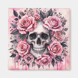 Gothic Skull and Pink Roses Wasserfarbe Kunst Magnet