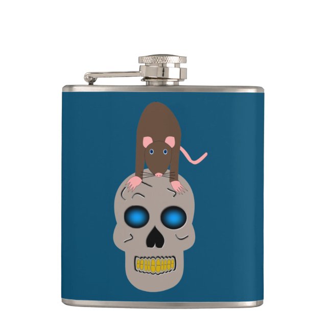 Gothic Skull and Rat Halloween Flachmann (Vorderseite)
