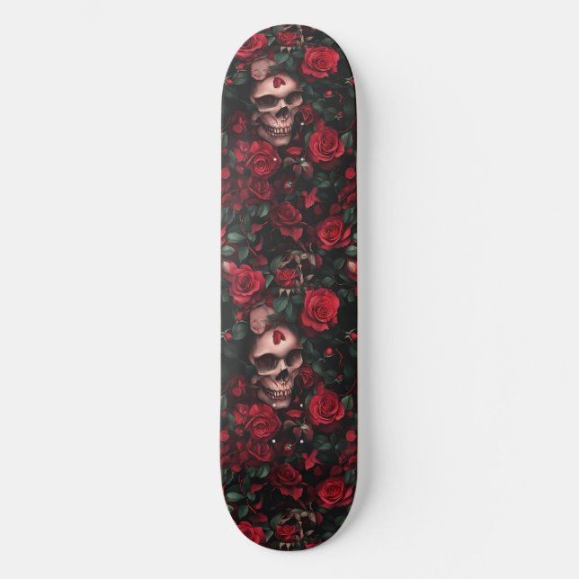Gothic Skull and Rose Macabre Skateboard (Vorderseite)