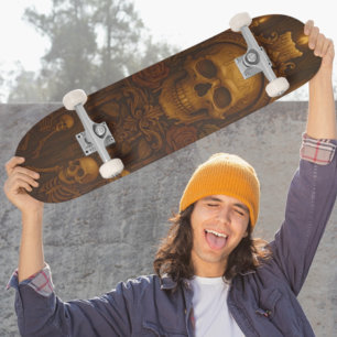 Gothic Skull and Skeleton Candlelit Shrine Skateboard