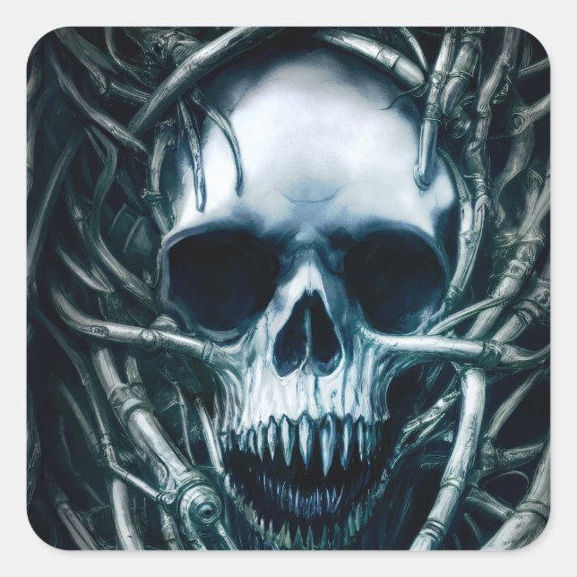 Gothic Skull Art: Creepy Death Metal Sigil Quadratischer Aufkleber (Vorderseite)
