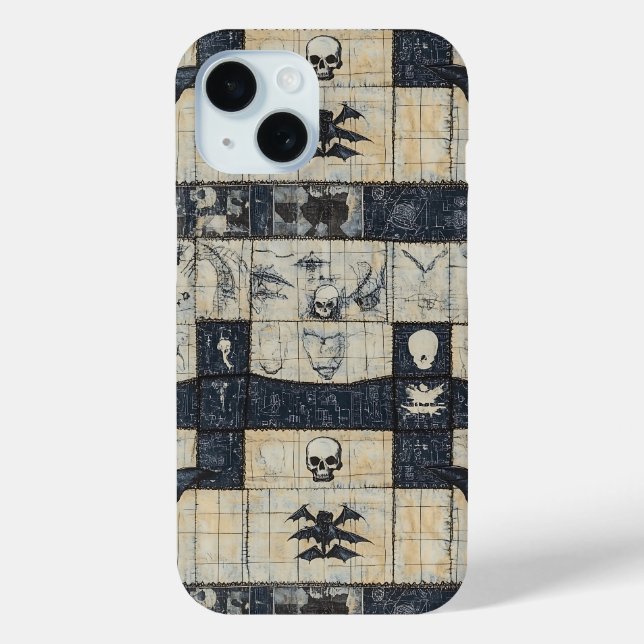 Gothic Skull & Bat Denim Collage Case-Mate iPhone Hülle (Rückseite)