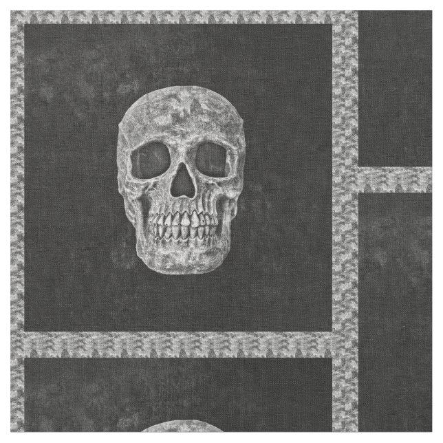 Gothic Skull Beängstigend Black and White Grunge Stoff (Nahaufnahme)