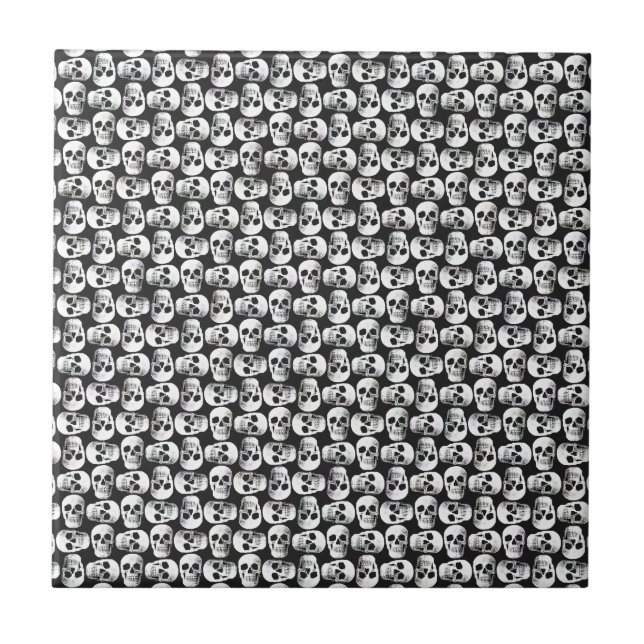 Gothic Skull Beängstigend Schwarz-Weiß-Muster Desi Fliese (Vorderseite)