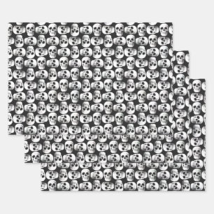 Gothic Skull Beängstigend Schwarz-Weiß-Muster Desi Geschenkpapier Set