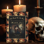 Gothic Skull bis zum Tod tun uns Teil Foto Save The Date<br><div class="desc">Diese gotische Hochzeit Save the Date zeigt ein Muster von gruseligen Schädeln, die in einem schwarzen Abgrund hinter Ihrem Text schweben bis zum Tod uns Teil. Jeder Schädel ist mit rote Rosen geschmückt, um einen romantischen Anlass zu bieten. Fügen Sie Ihr Verlobung-Foto hinzu. Ihre leeren seelenlosen Augen werden scharf gegen...</div>