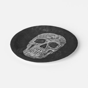 Gothic Skull Black and White Grunge Cool Pappteller