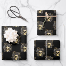 Gothic Skull Black & Gold Glitzer Rose