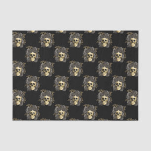 Gothic Skull Black & Gold Rose Glitzer Seidenpapier