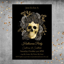 Gothic Skull Black & Gold Rose Halloween-Party