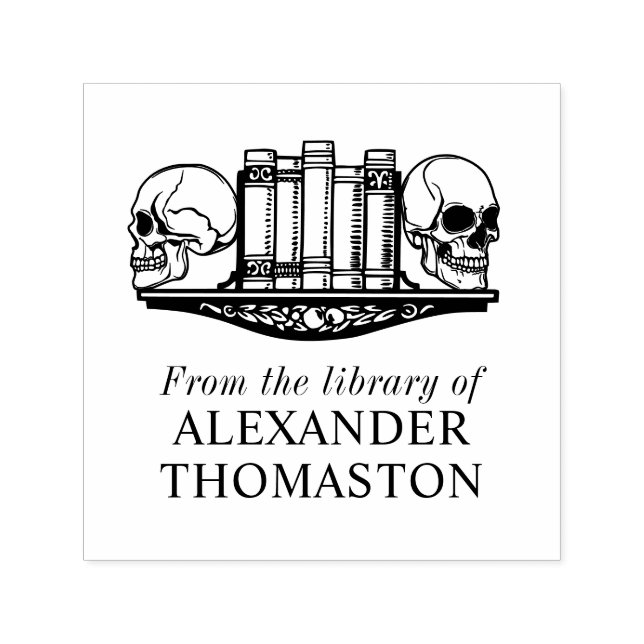 Gothic Skull Buchungen auf einem Bibliotheksnamen Permastempel (Design)