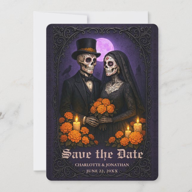 Gothic Skull Candy Couple Wedding Save the Date (Vorderseite)