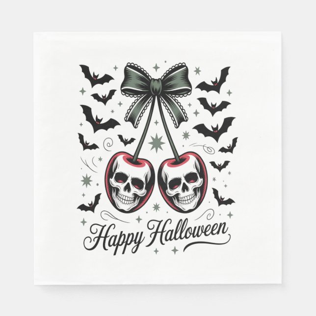 Gothic Skull Cherry Halloween Serviette (Vorderseite)