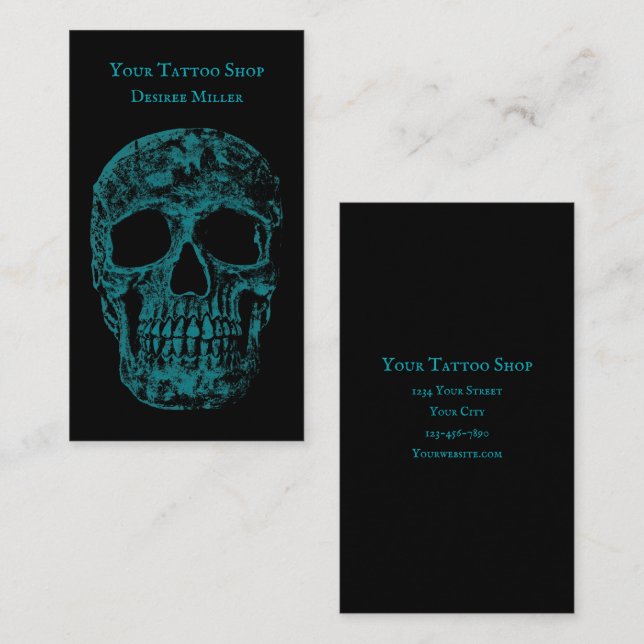 Gothic Skull Cool Aquamarin Black Grunge Texture Visitenkarte (Vorne/Hinten)