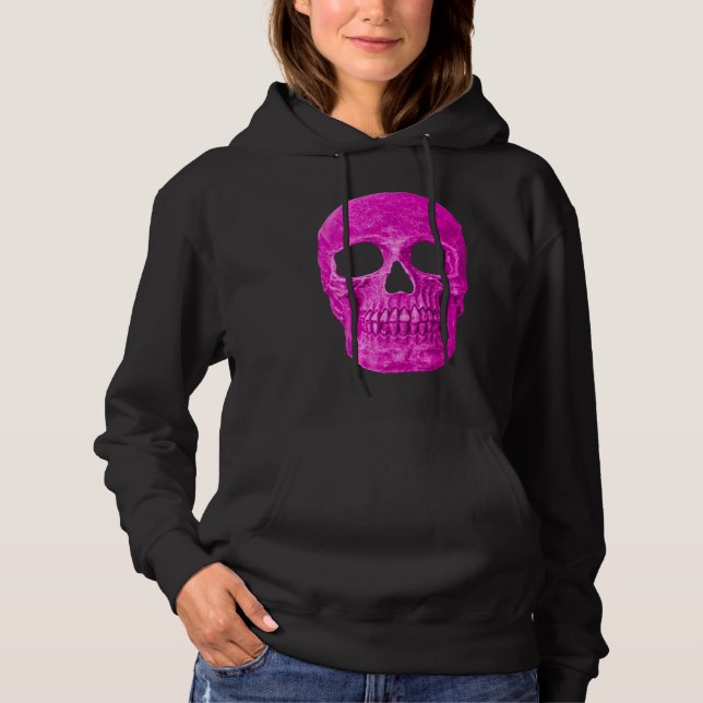 Gothic Skull Cool Neon Hot Pink Creepy Popart Hoodie (Vorderseite)