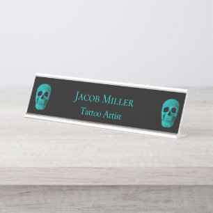Gothic Skull Dark Aquamarin Black Macabre Tattoo S Schreibtischnamensplakette