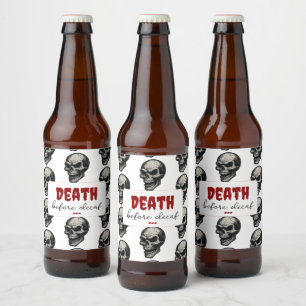 Gothic Skull "Death Before Decaf"   Spooky Funny - Bierflaschenetikett