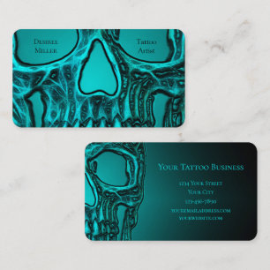Gothic Skull Face Aquamarin Green Tattoo Shop Visitenkarte