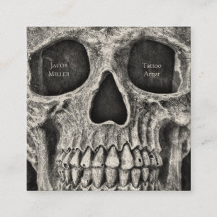 Gothic Skull Face Black and White Tattoo Shop Quadratische Visitenkarte