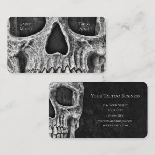 Gothic Skull Face Black and White Tattoo Shop Visitenkarte