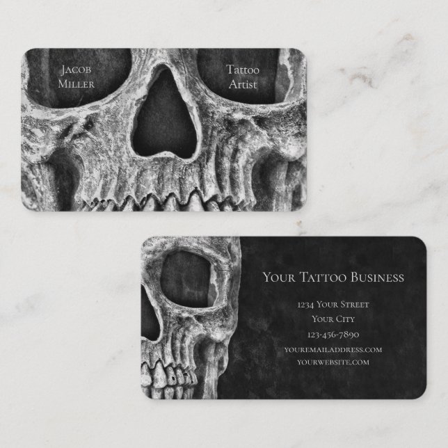 Gothic Skull Face Black and White Tattoo Shop Visitenkarte (Vorne/Hinten)