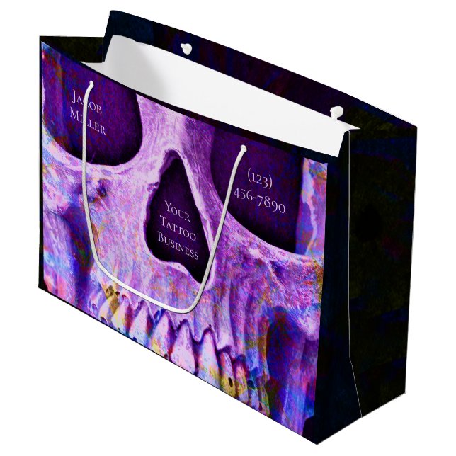 Gothic Skull Face Einzigartiger Lila Blue Tattoo S Große Geschenktüte (Vorderseite Schrägansicht)