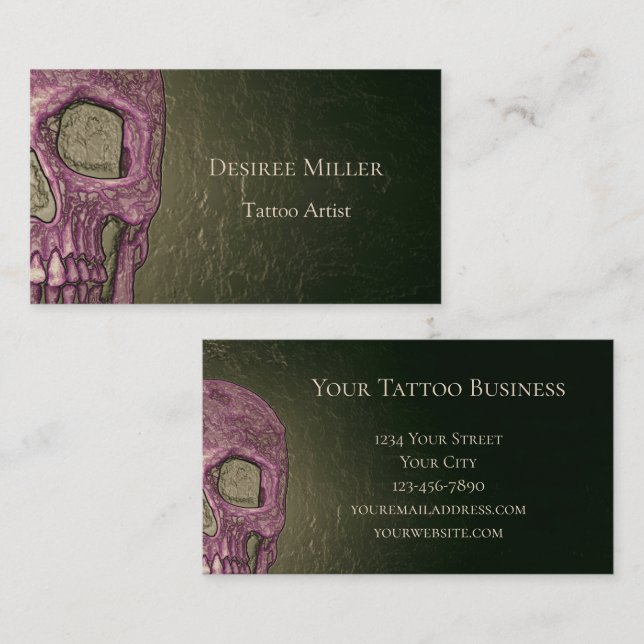 Gothic Skull Face Glühen Pink Green Tattoo Shop Visitenkarte (Vorne/Hinten)