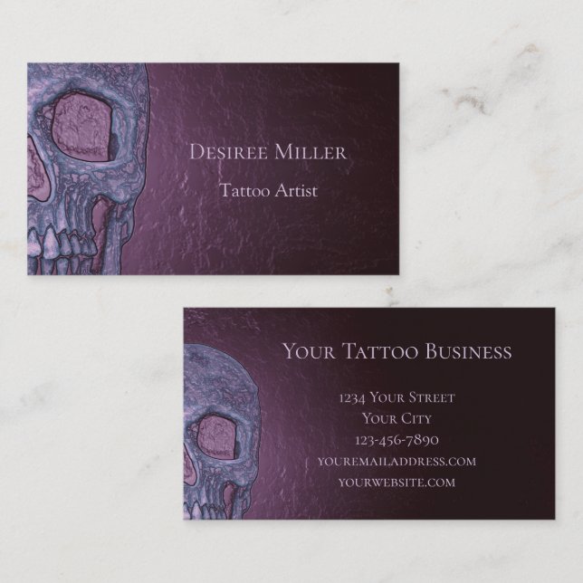 Gothic Skull Face glühend Lila Pink Tattoo Shop Visitenkarte (Vorne/Hinten)