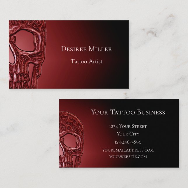 Gothic Skull Face glühend Red Black Tattoo Shop Visitenkarte (Vorne/Hinten)