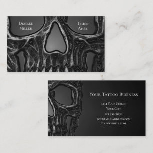 Gothic Skull Face Gray Metallic Cool Tattoo Shop Visitenkarte
