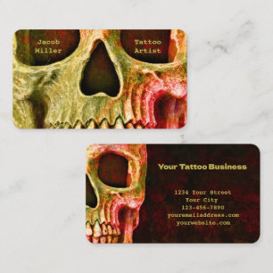 Gothic Skull Face Red Green Tattoo Shop Visitenkarte