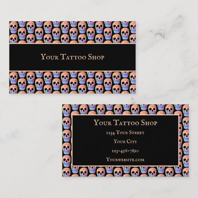 Gothic Skull farbenfroh Blue Orange Black Cool Visitenkarte (Vorne/Hinten)