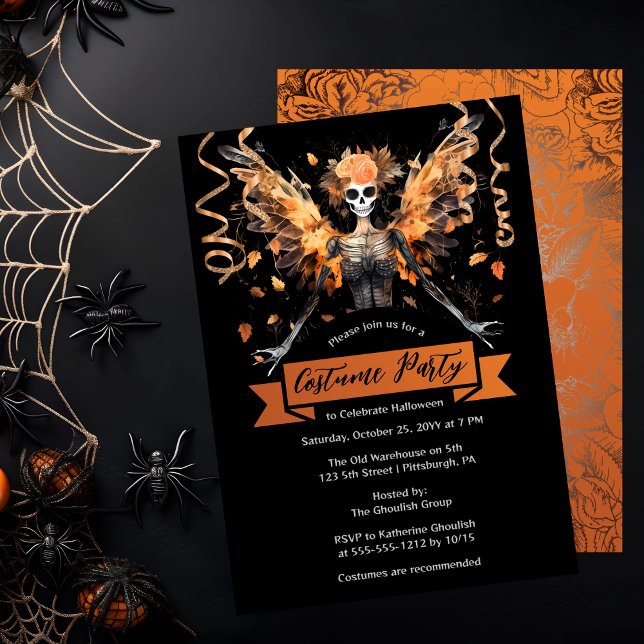 Gothic Skull Fee Halloween Kostüm Party Einladung (Gothic Skeleton Faerie Halloween Costume Party Invitation)