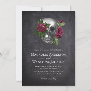 Gothic Skull Floral Black Halloween Hochzeit Einladung