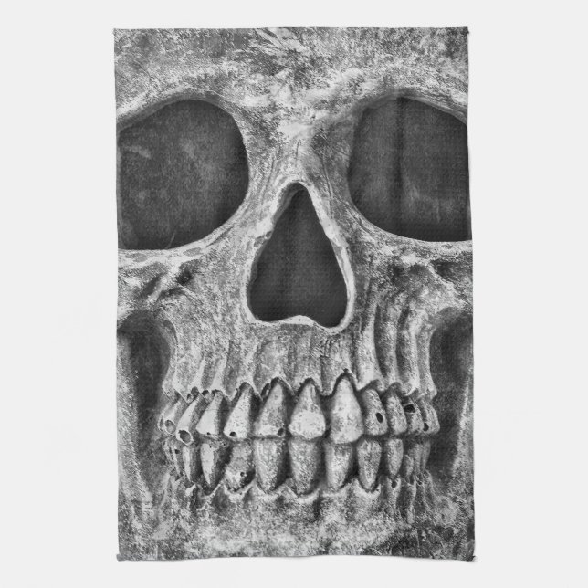 Gothic Skull Gesicht Schwarz und Weiß Nah Geschirrtuch (Vertikal)