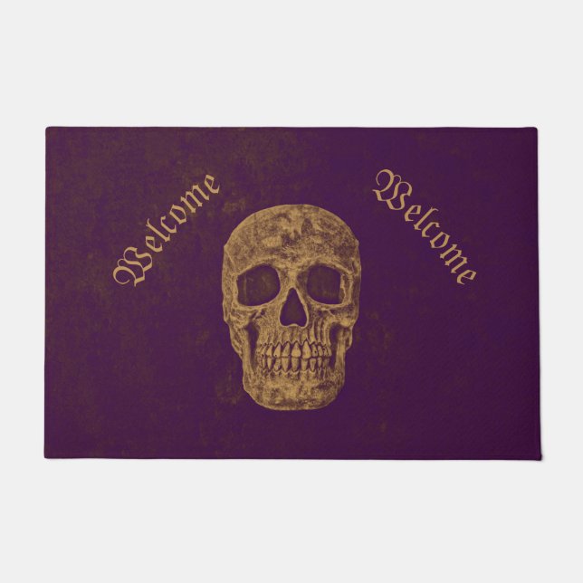 Gothic Skull Grunge Lila Gold Cooler Empfang Fußmatte (Vorderseite)