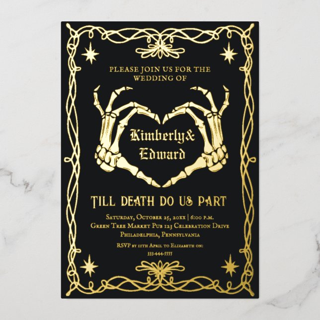 Gothic Skull Hallowedding Retro Hochzeit Einladung (Vorderseite)