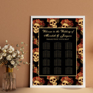 Gothic Skull Halloween Black Seating Chart Poster