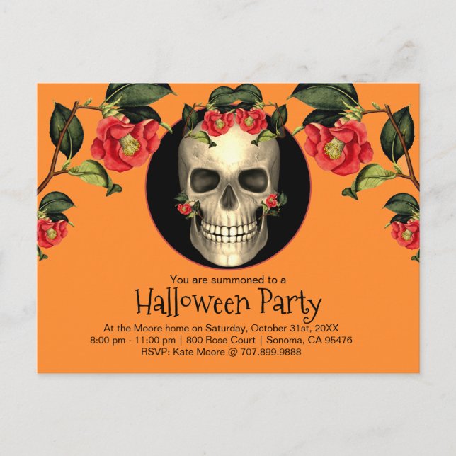 Gothic Skull-Halloween-Party Einladungspostkarte (Vorderseite)