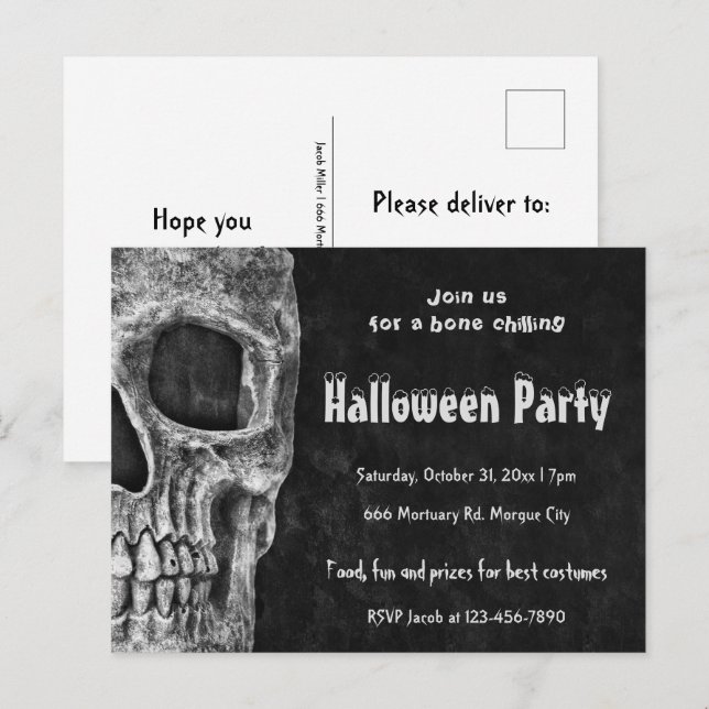 Gothic Skull Halloween-Party Spooky Budget Postkarte (Vorne/Hinten)