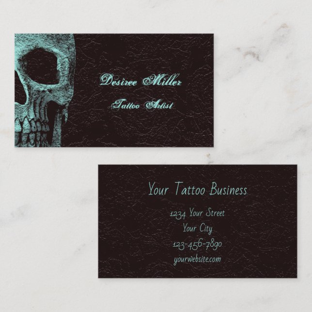 Gothic Skull Head Aquamarin Brown floral Tattoo Ar Visitenkarte (Vorne/Hinten)