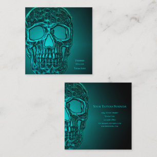 Gothic Skull Head Aquamarin Green Metallic Tattoo  Quadratische Visitenkarte
