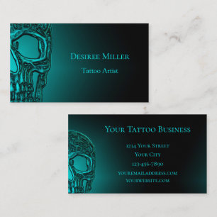 Gothic Skull Head Aquamarin Green Tattoo Shop Visitenkarte